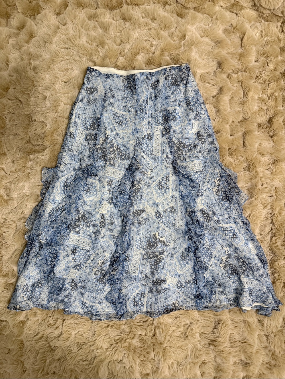 Lauren Ralph Lauren Blue Paisley 100% Silk Maxi Skirt